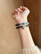 Ruyuqingshan | Silver Obsidian & Aquamarine Bracelet – Grounding & Calm